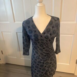 Mare Blu St. Tropez Navy/white  Patterned V-Neck wrap Midi Dress Sz S